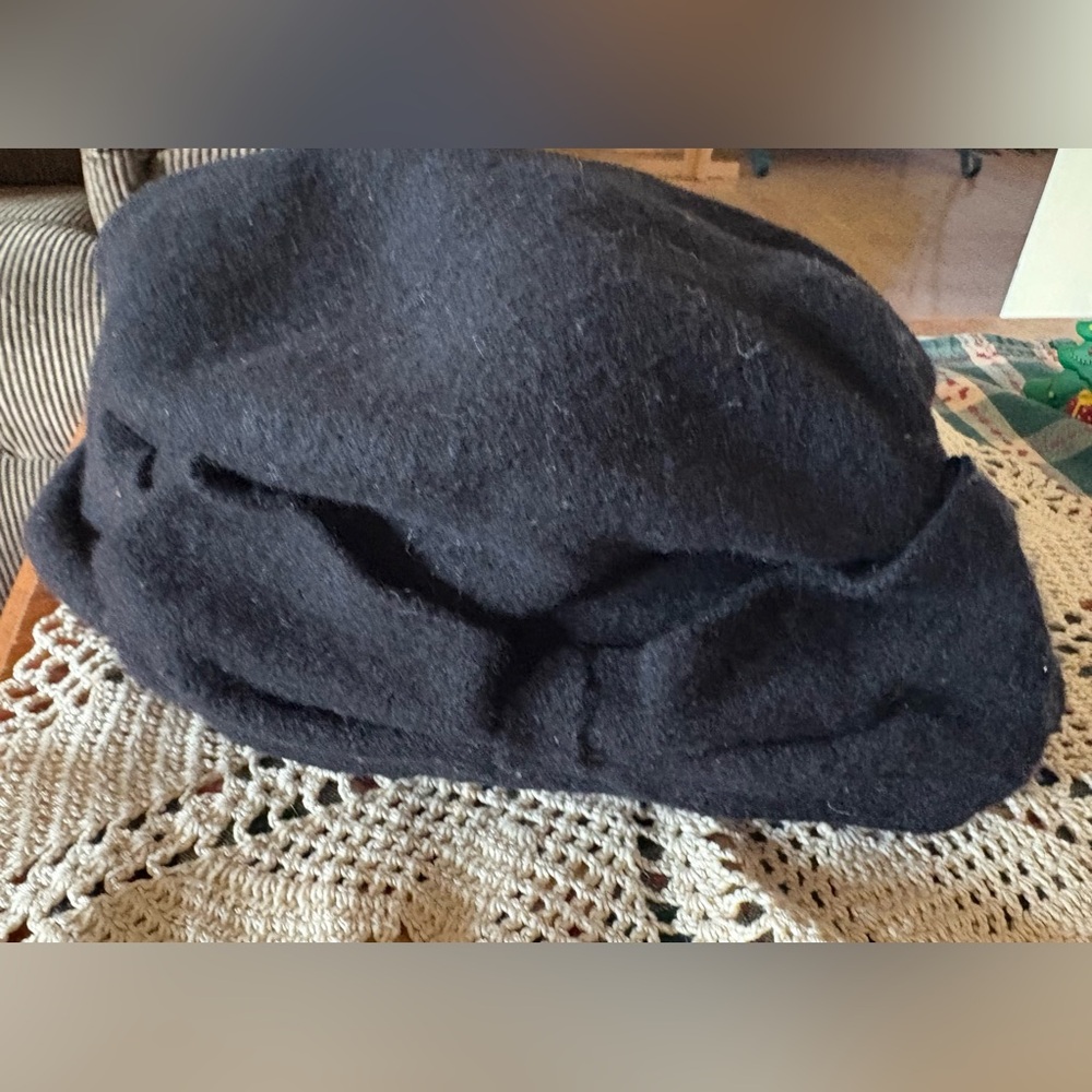 Womens 1920s Vintage Wool Felt Cloche Bucket Bowler Hat Winter Crushable M - Picture 2 of 4